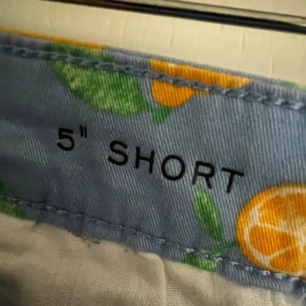 Lemon Citrus Print Chino Shorts Blue Yellow Preppy Coastal Summer St John's Bay - Picture 6 of 7